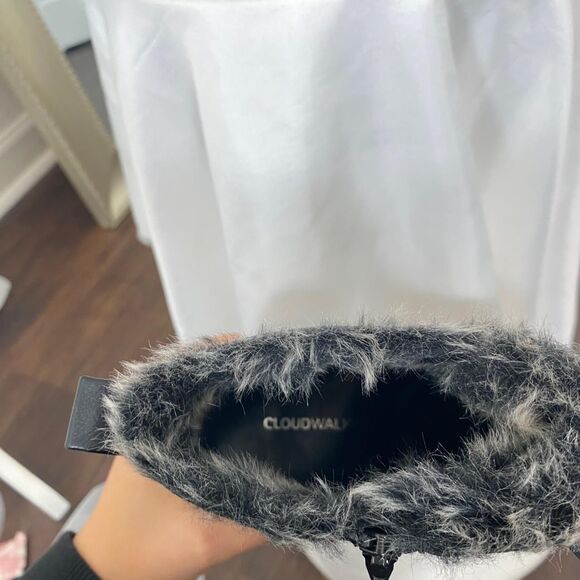 Cloudwalkers Chunky Black Gray Faux Fur Lace Up Heeled Ankle Boots US 10 NWOB - Picture 7 of 8